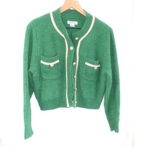 Urban Revivo Green Cardigan With pearl buttons & white trim size 6 #knitwear